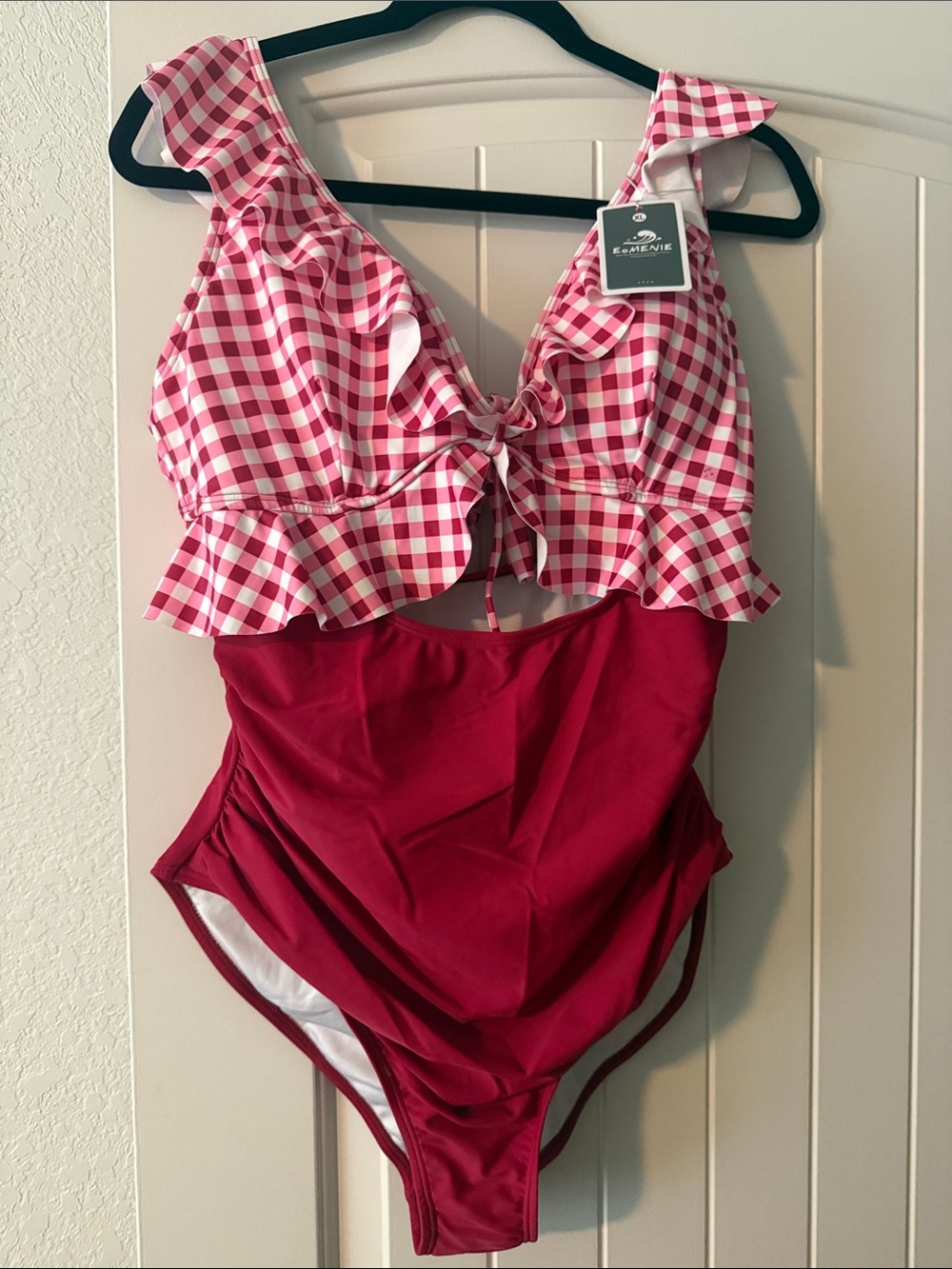 EOMENIE Red Gingham Ruffle One-Piece Swimsuit